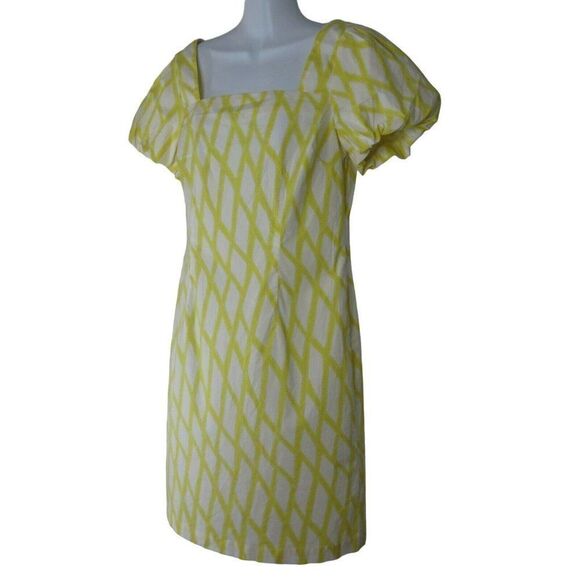 Tex By Max Azria Yellow White Cotton Dress Small Lattice Design - Picture 6 of 9